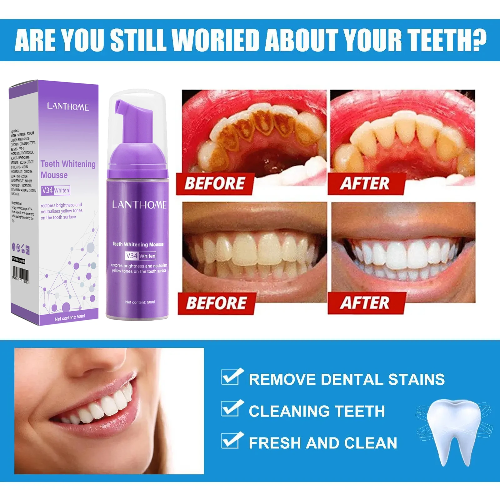 V34 Teeth Whitening Mousse Too - Teeth Whitening Xylitol ulasan dan harga